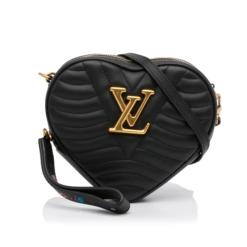 Louis Vuitton crossbody bags with a woven leather strap for textureLouis Vuitton New Wave Heart Black Calfskin