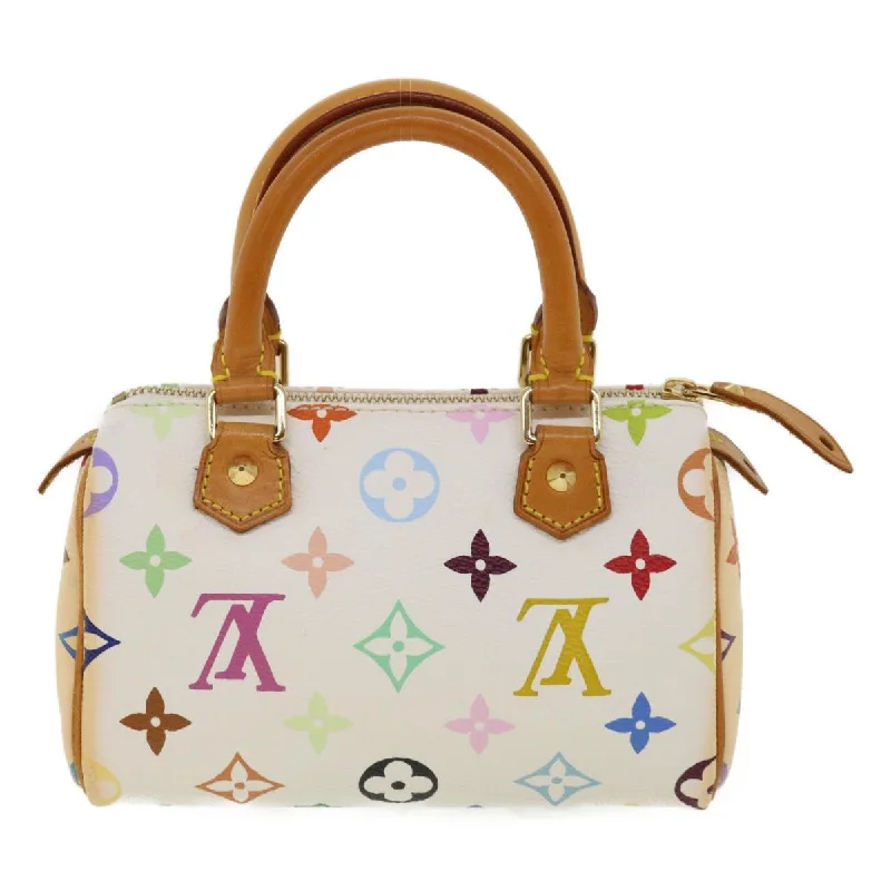 Louis Vuitton backpacks with a multi - pocket organization for functionalityLOUIS VUITTON Monogram Multicolor Mini Speedy Hand Bag White M92645 Auth am1710g