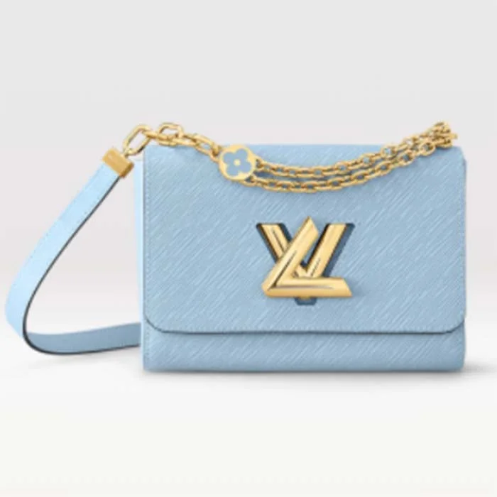 Louis Vuitton backpacks with a padded laptop compartment for travelLouis Vuitton LV Women Twist MM Handbag Bleu Nuage Blue Epi Grained Leather