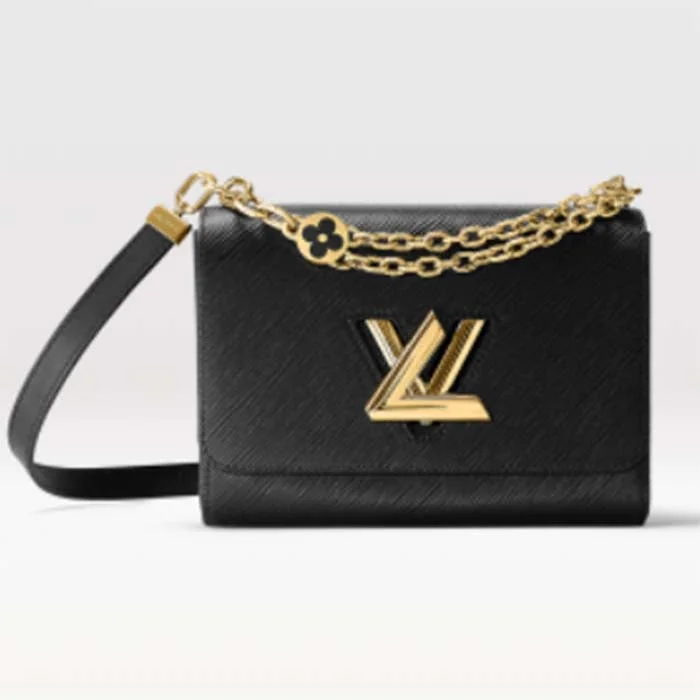 Ladies Louis Vuitton shoulder bags with a single - handle silhouetteLouis Vuitton LV Women Twist MM Handbag Black Epi Grained Leather Monogram Flower