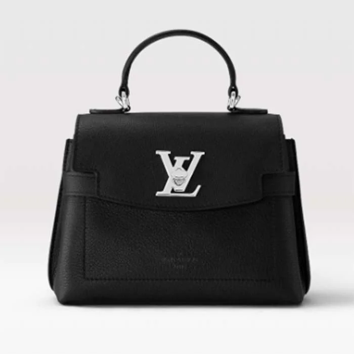 Louis Vuitton bags with a snap - button closure and a decorative charm for styleLouis Vuitton LV Women Lockme Ever Mini Handbag Black Grained Calf Leather