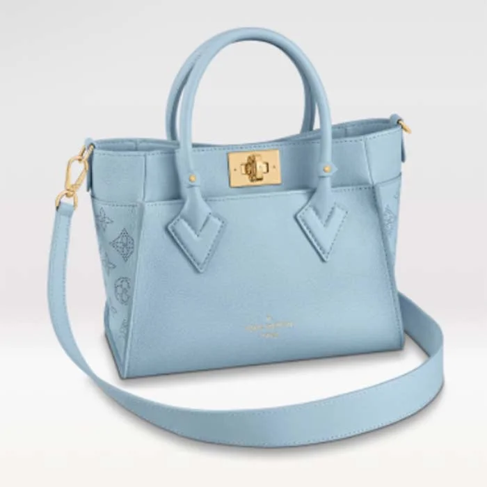 Louis Vuitton Alma bags with a detachable shoulder strap for versatilityLouis Vuitton LV Women On My Side PM Handbag Bleu Nuage Blue Perforated Calf Leather