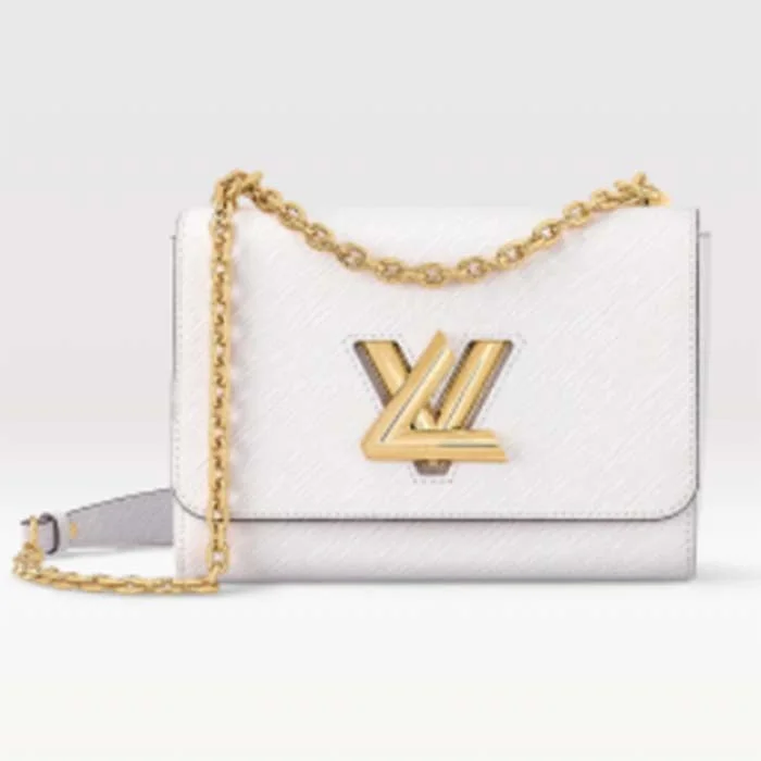 Louis Vuitton Alma bags with a leather - wrapped handle for a luxurious feelLouis Vuitton LV Women Twist MM Chain Bag White Epi Grained Cowhide Leather