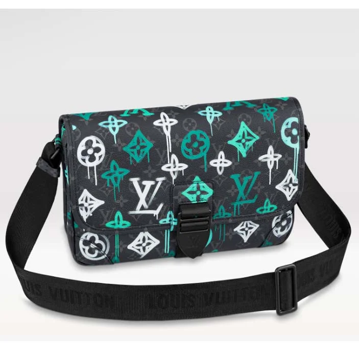 Louis Vuitton bags with a front - zip pocket for small items like keysLouis Vuitton LV Women Archy Messenger MM Bag Graffiti Green Monogram Coated Canvas