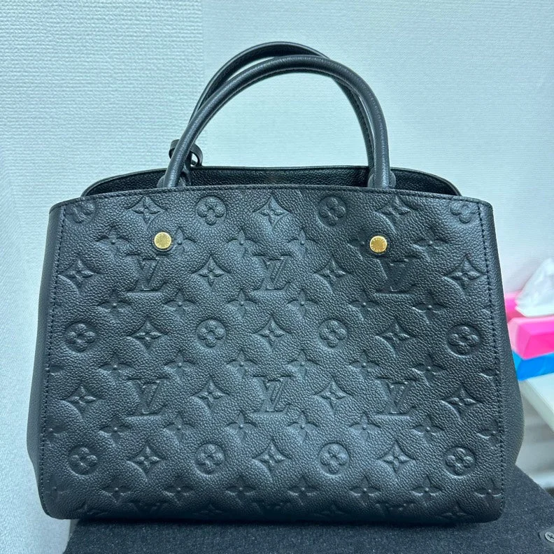 Ladies Louis Vuitton shoulder bags with a wide - width strap for comfortLouis Vuitton Monogram Empreinte Montaigne MM Bag,Black,Leather