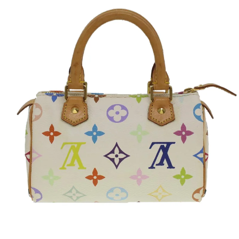 Louis Vuitton bags with a detachable mobile phone holder for convenienceLouis Vuitton Monogram Multicolor Mini Speedy Hand Bag White M92645 Auth am3975