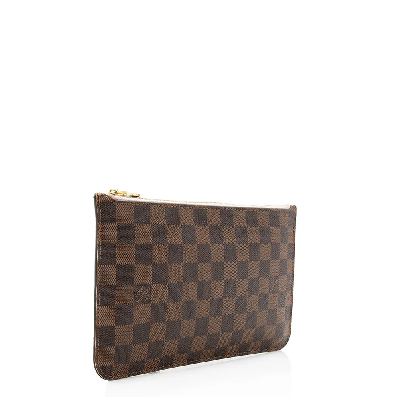 Louis Vuitton handbags with a back - zip pocket for storing valuablesLouis Vuitton Damier Ebene Neverfull MM Pochette (16975)