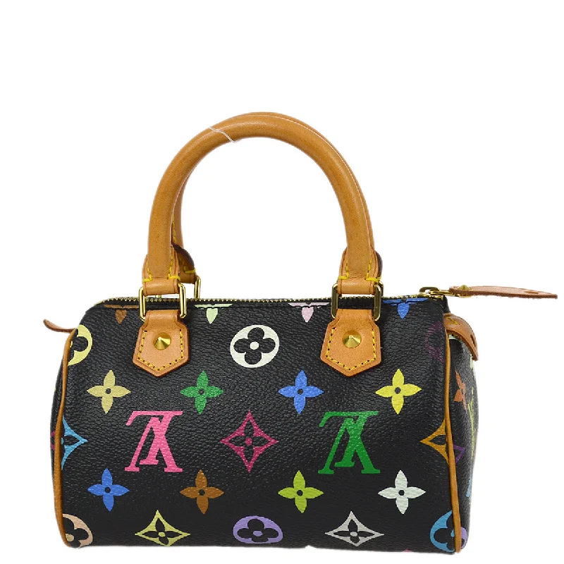 Louis Vuitton tote bags with a printed LV logo on the front for brand visibilityLouis Vuitton 2009 Black Multicolor Mini Speedy Handbag M92644