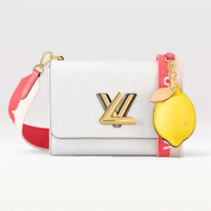 Louis Vuitton crossbody bags with a printed floral pattern for femininityLouis Vuitton LV Women Twist MM Lemon Handbag White Epi Grained Cowhide