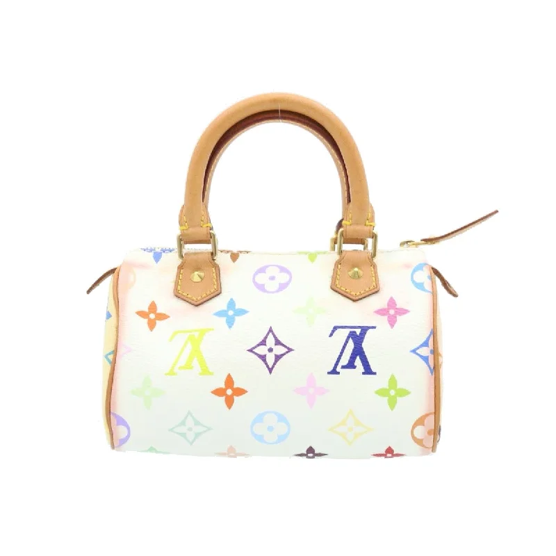 Ladies Louis Vuitton shoulder bags with a wide - width strap for comfortLouis Vuitton Monogram Multicolor Mini Speedy Hand Bag White M92645 Auth 25763