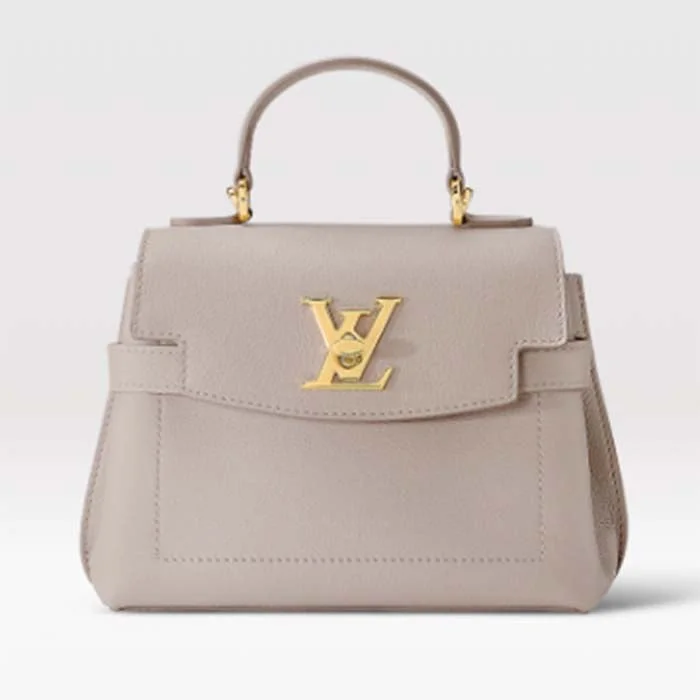 Louis Vuitton handbags with a patent - leather finish for a shiny lookLouis Vuitton LV Women Lockme Ever Mini Handbag Greige Grained Calf Leather