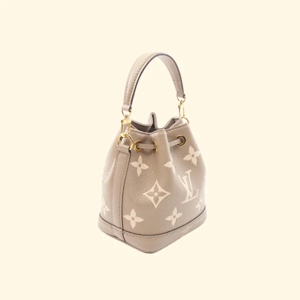 Louis Vuitton Alma bags with a monogram - embossed leather surfaceLouis Vuitton Nano Noe Monogram Amplant Tourterelle Claim Handbag