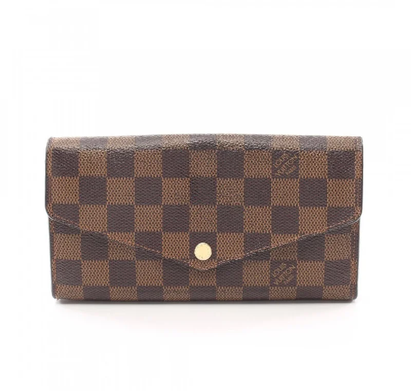 Louis Vuitton bags with a snap - button closure and a decorative charm for styleLouis Vuitton Portefeuille Sarah Damier Ebene Bifold Long Wallet