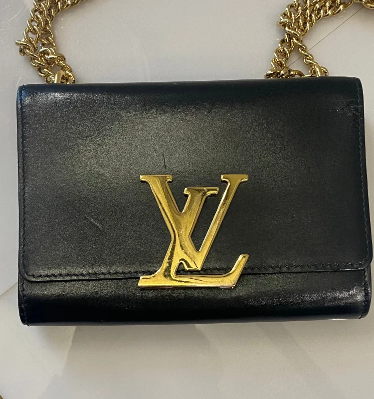 Louis Vuitton bags with a front - flap pocket for quick - access itemsLOUIS VUITTON CALFSKIN LEATHER LOUISE CHAIN CROSSBODY