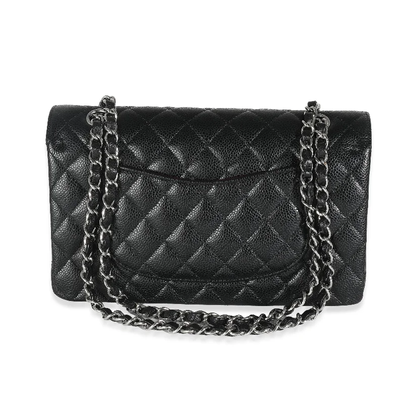 Chanel Quilted Leather Shoulder Bag for FashionistasCHANEL Black Quilted Caviar Medium Classic Double Flap Bag