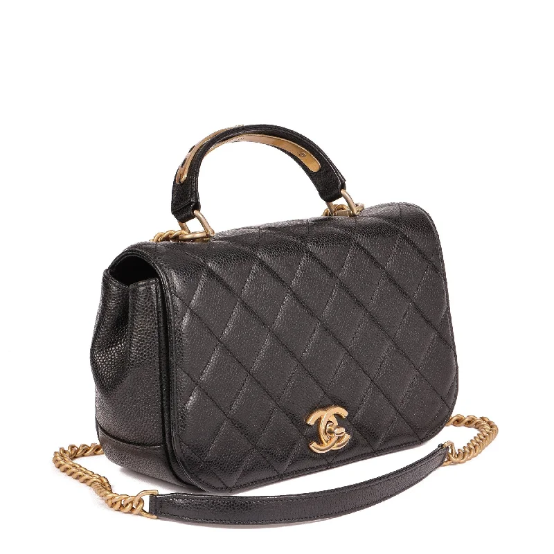 Chanel Small Crossbody Bag for TravelChanel Black Quilted Caviar Leather Medium Classic Top Handle Flap Bag