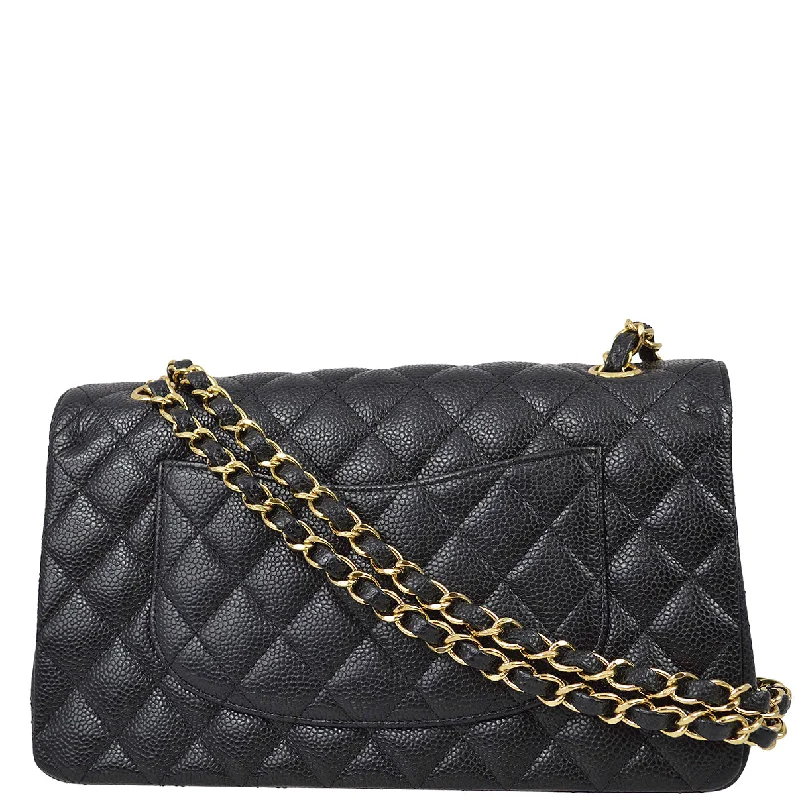 Chanel Handbag with Adjustable Strap for ComfortChanel 2008-2009 Black Caviar Medium Classic Double Flap Bag