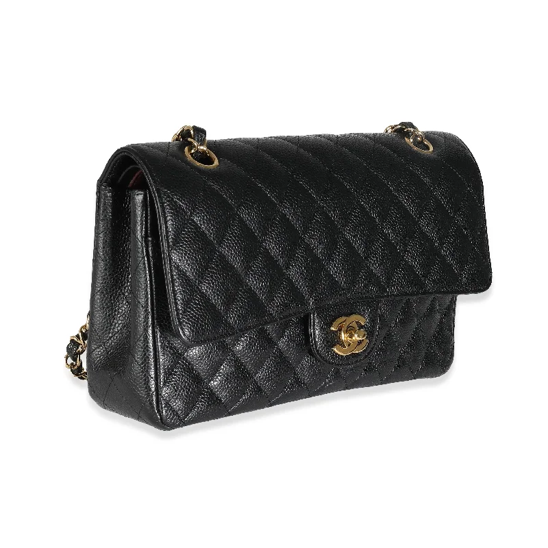 Chanel Luxury Handbag for High - End EventsCHANEL Black Quilted Caviar Medium Classic Double Flap Bag