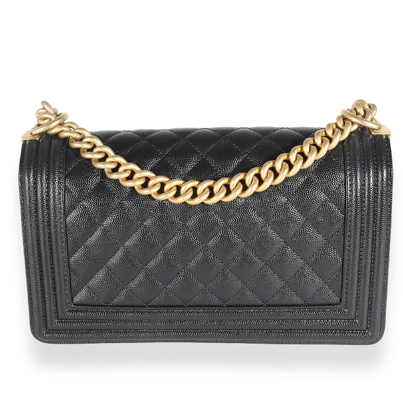 Chanel Luxury Handbag for High - End EventsCHANEL Black Quilted Caviar Medium Boy Bag