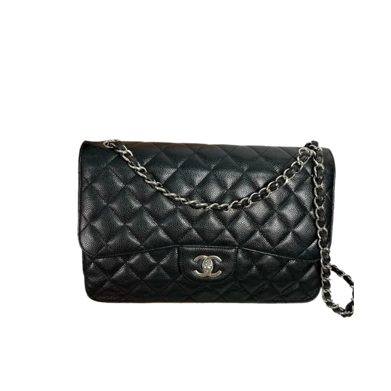 Chanel Handbag with Adjustable Strap for ComfortJumbo Classic Double Flap Caviar Black GHW