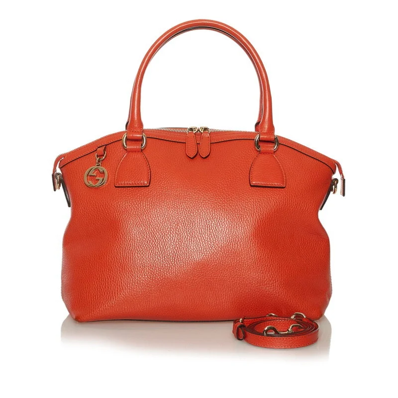 Women Gucci bags with a chain - link trim and a leather bodyGucci Interlocking G Handbag Shoulder Bag 449651 Orange Leather Ladies GUCCI