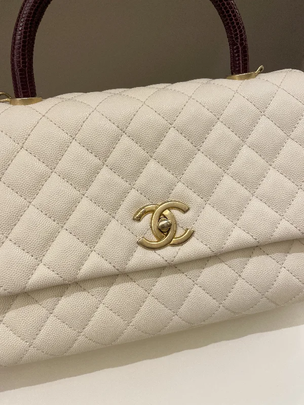 Chanel Limited Edition Handbag for CollectorsChanel Quilted Coco Lizard Handle Ivory/ Burgundy Caviar